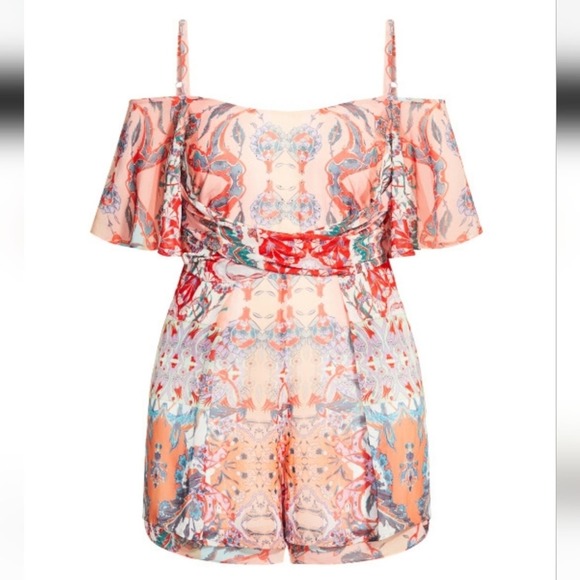 CITY CHIC Adisa mirror Playsuit - punch boho flowy romper plus size L 20 new!!! - Picture 4 of 7